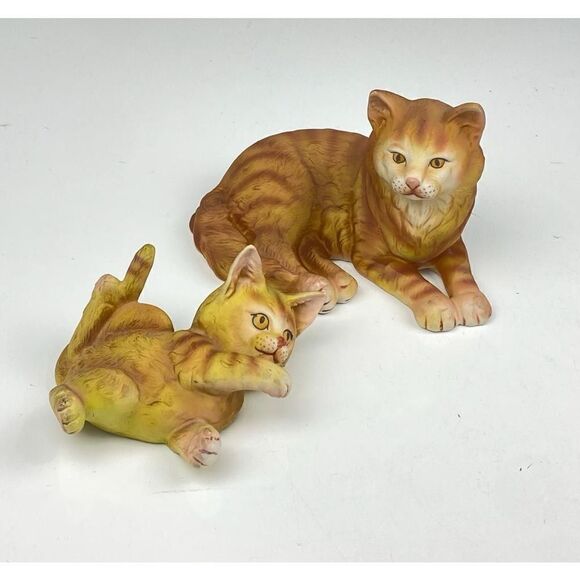 Vtg Fine Grain Porcelain Mother & Playful Kitten Cat Figurine Pair Aldon Japan A - Picture 1 of 7